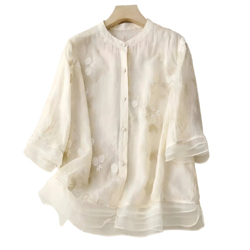 Kvinno Blus i Lättviktsbomull med Elegant Design 0