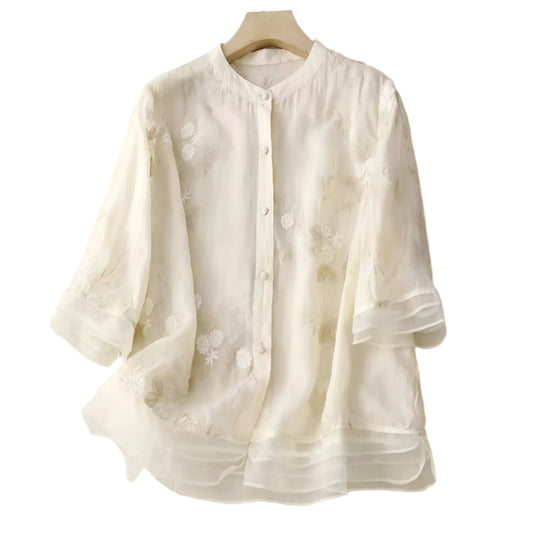 Kvinno Blus i Lättviktsbomull med Elegant Design 0