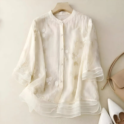 Kvinno Blus i Lättviktsbomull med Elegant Design 5