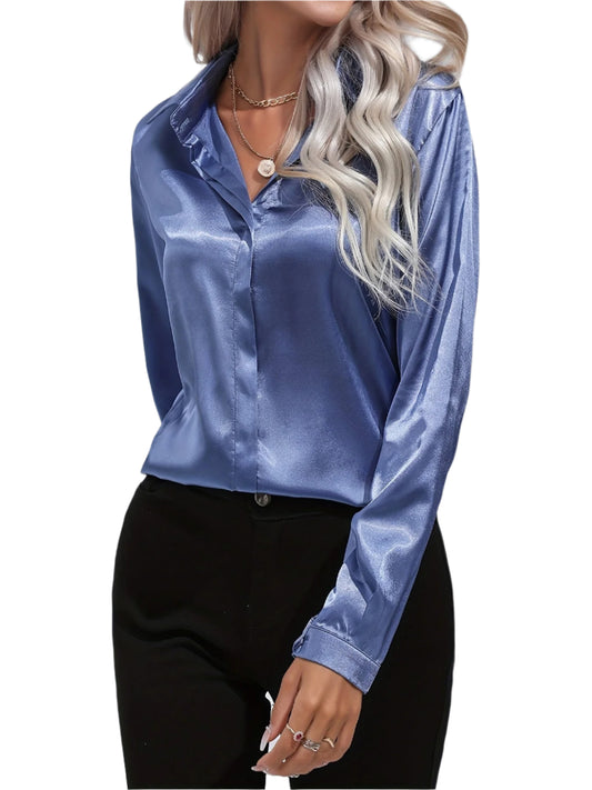 Kvinno Blus i Satin Chic Höststil 0
