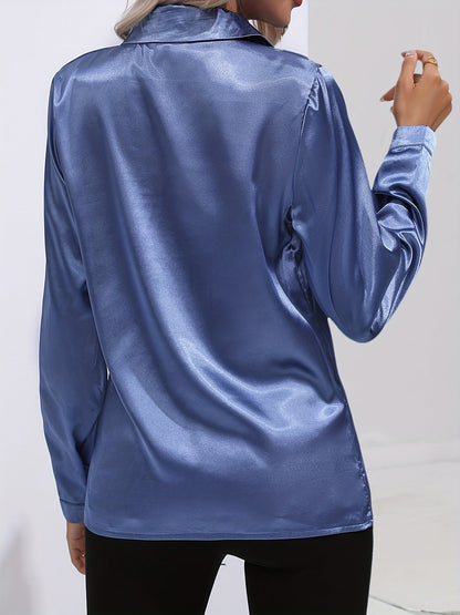 Kvinno Blus i Satin Chic Höststil 1