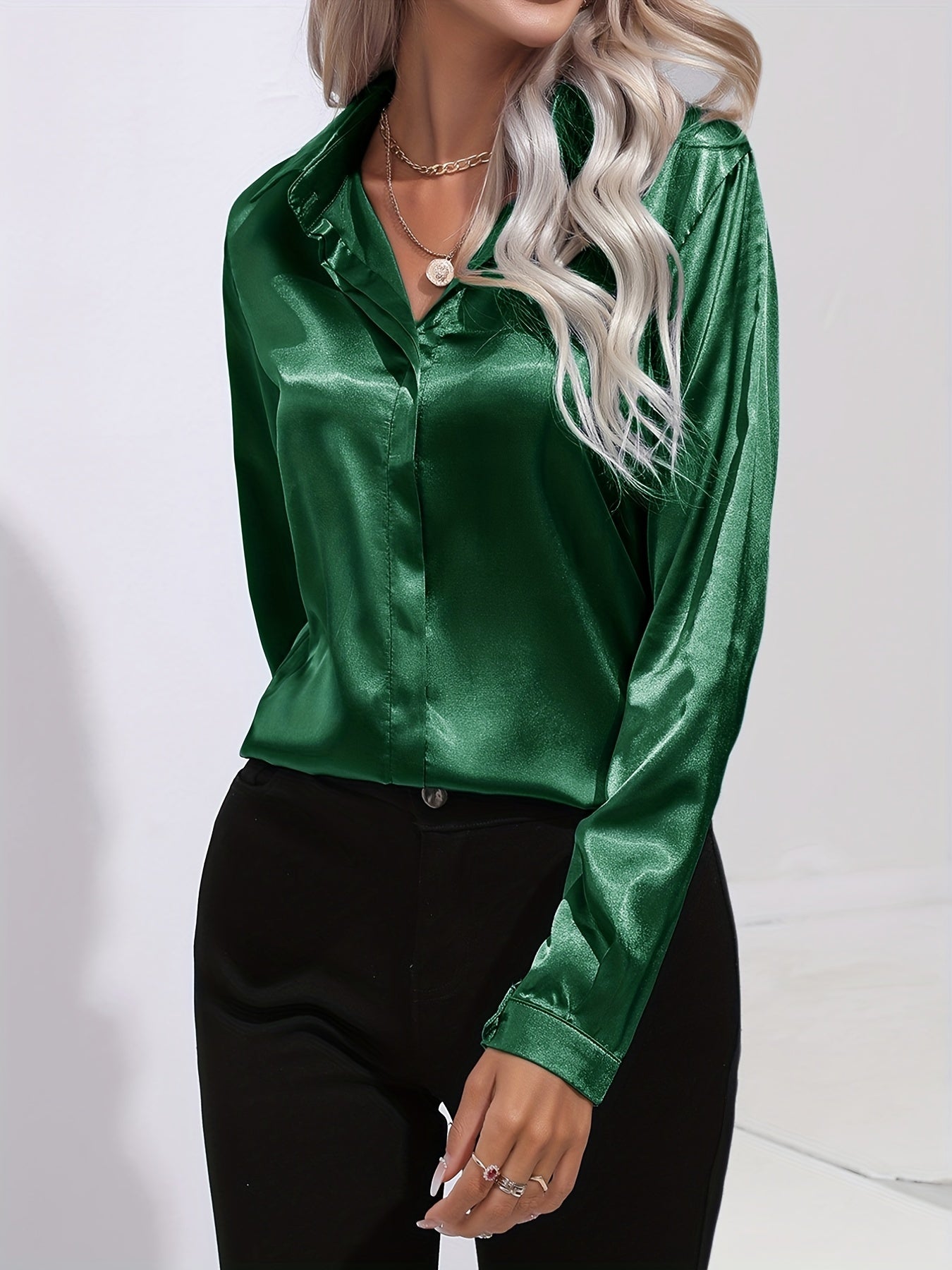 Kvinno Blus i Satin Chic Höststil 10