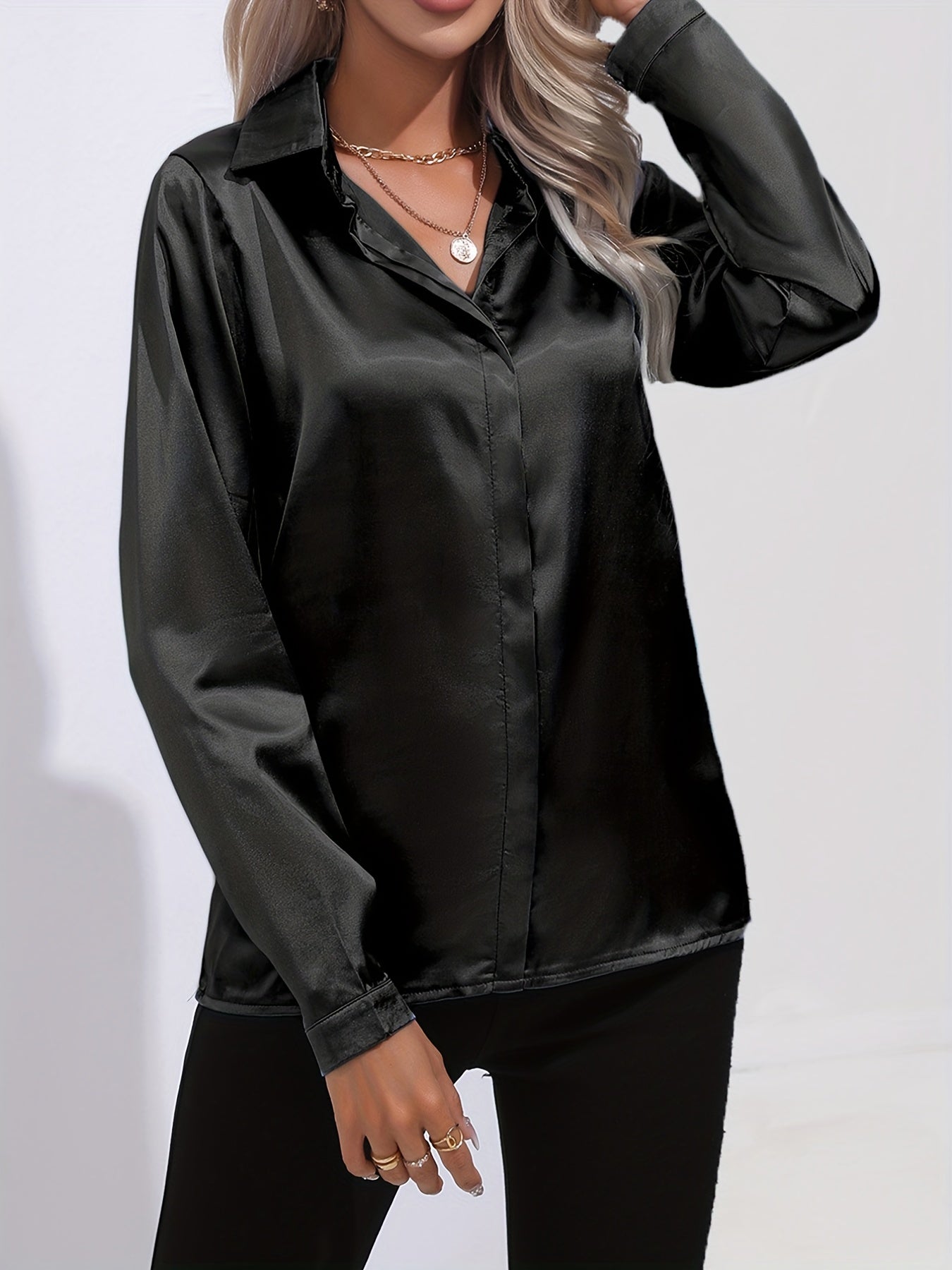 Kvinno Blus i Satin Chic Höststil 4