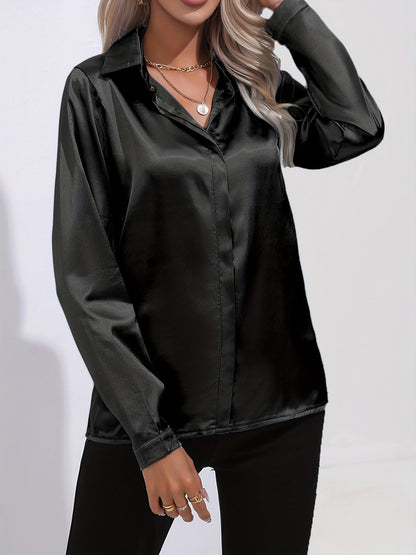 Kvinno Blus i Satin Chic Höststil 4
