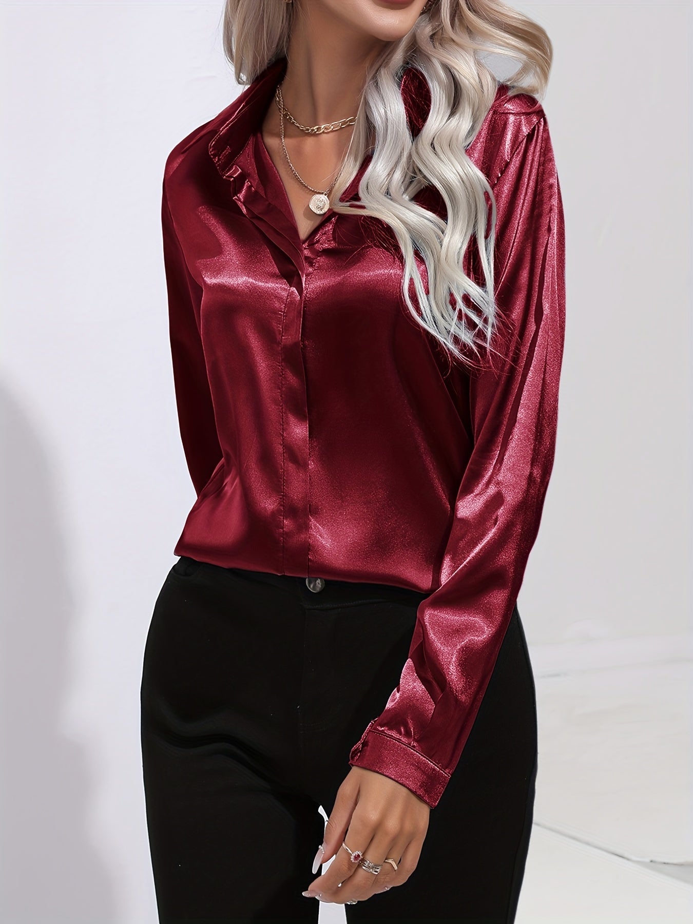 Kvinno Blus i Satin Chic Höststil 8