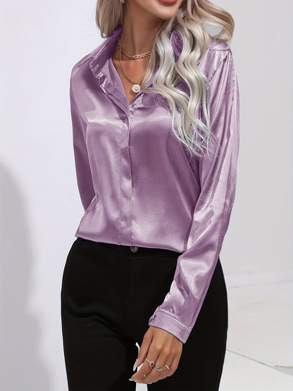 Kvinno Blus i Satin Chic Höststil 9