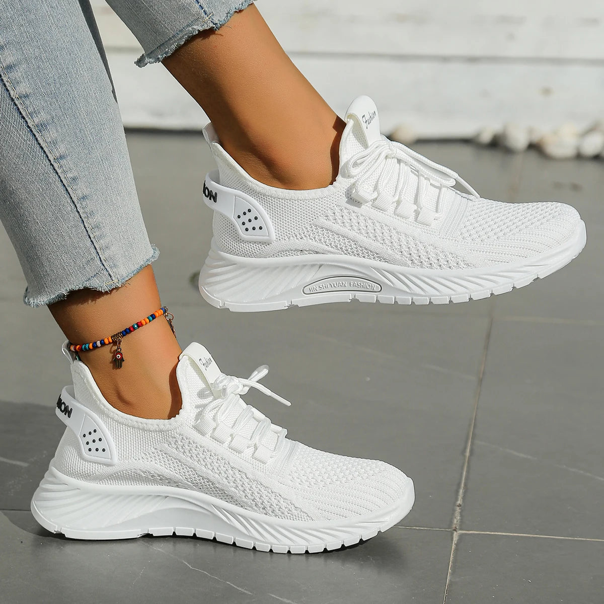 Kvinno Sneakers Casual Mode Fly Weaving 4