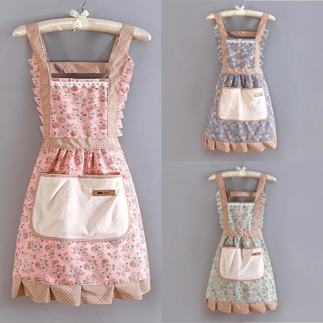 Kvinnoförkläde Blommönster Hållbart Tyg 3