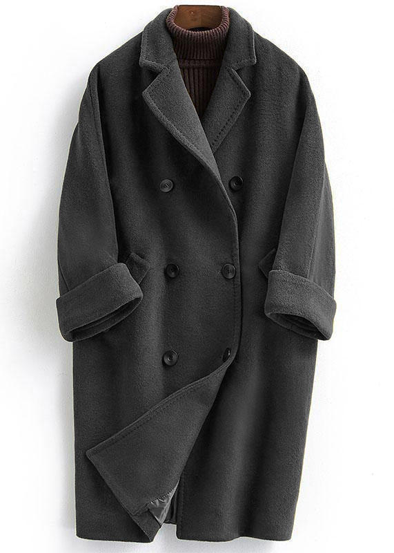 Kvinnojacka i Ull, Trendig Plus Size, Lång Dubbelknäppt 5