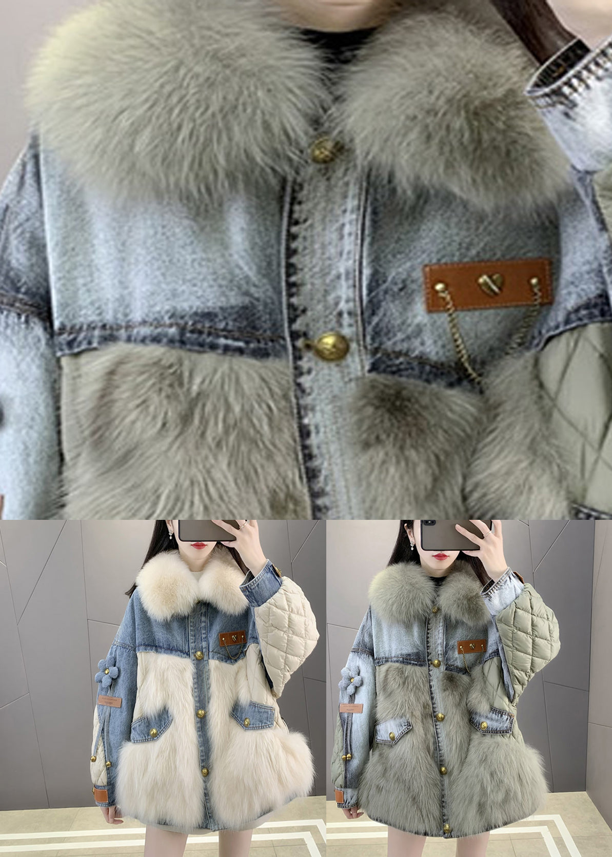 Kvinnor Denim Kappa med Foxkrage 4