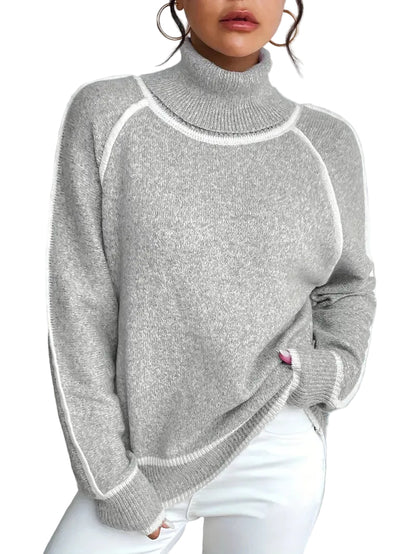 Kvinnor Tröja Turtle Neck med Kontrasterande Detaljer 0