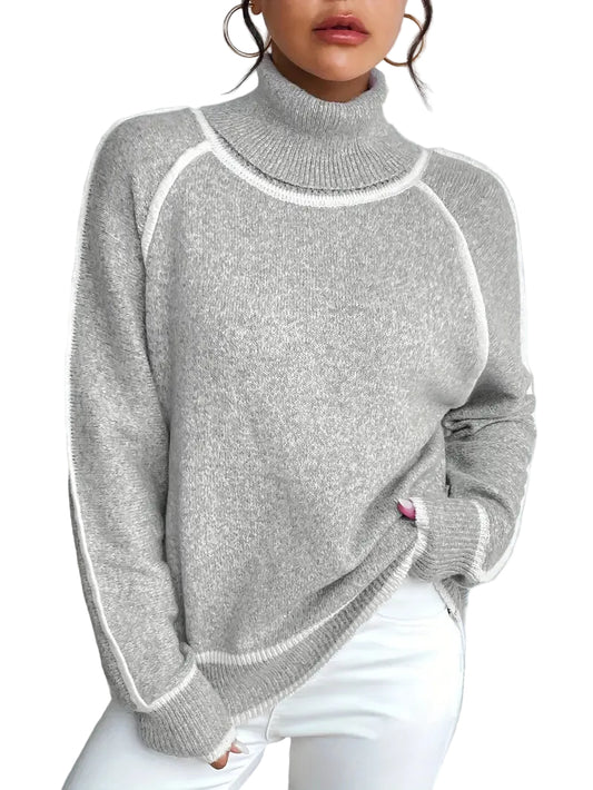 Kvinnor Tröja Turtle Neck med Kontrasterande Detaljer 0