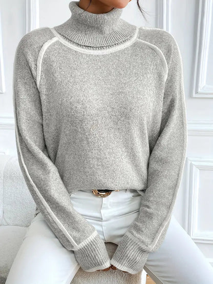 Kvinnor Tröja Turtle Neck med Kontrasterande Detaljer 1