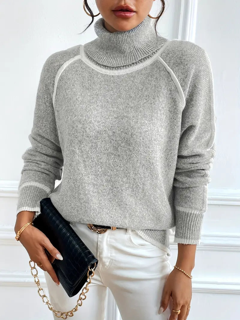 Kvinnor Tröja Turtle Neck med Kontrasterande Detaljer 3