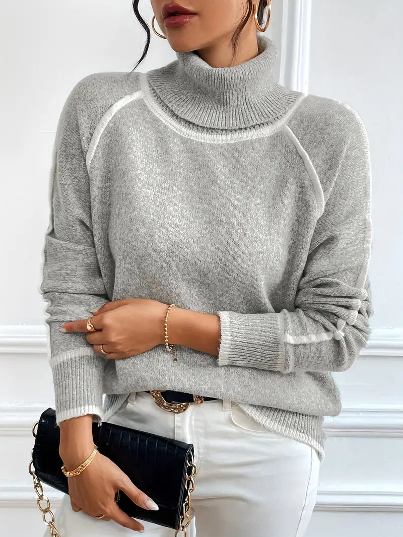Kvinnor Tröja Turtle Neck med Kontrasterande Detaljer 4