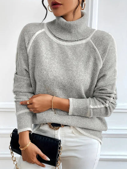 Kvinnor Tröja Turtle Neck med Kontrasterande Detaljer 4