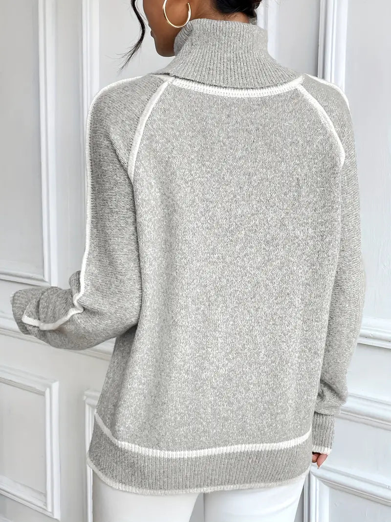 Kvinnor Tröja Turtle Neck med Kontrasterande Detaljer 5