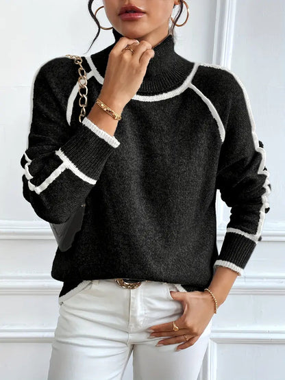 Kvinnor Tröja Turtle Neck med Kontrasterande Detaljer 6