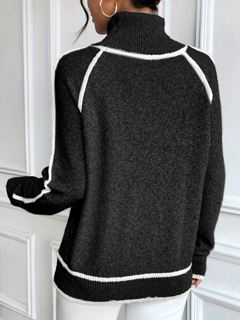 Kvinnor Tröja Turtle Neck med Kontrasterande Detaljer 7