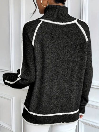 Kvinnor Tröja Turtle Neck med Kontrasterande Detaljer 7