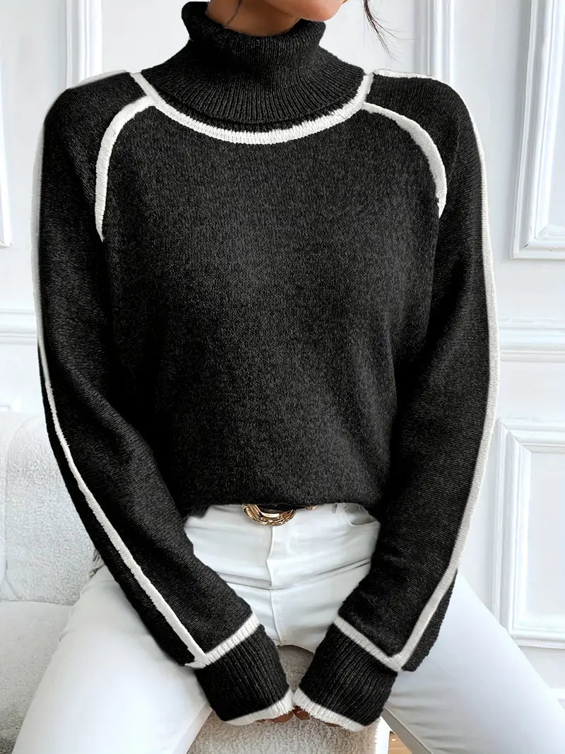Kvinnor Tröja Turtle Neck med Kontrasterande Detaljer 8