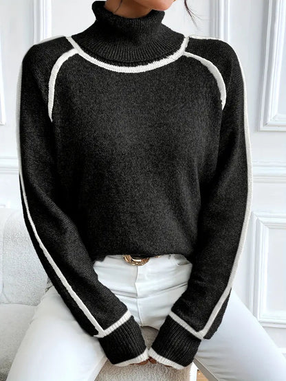 Kvinnor Tröja Turtle Neck med Kontrasterande Detaljer 8