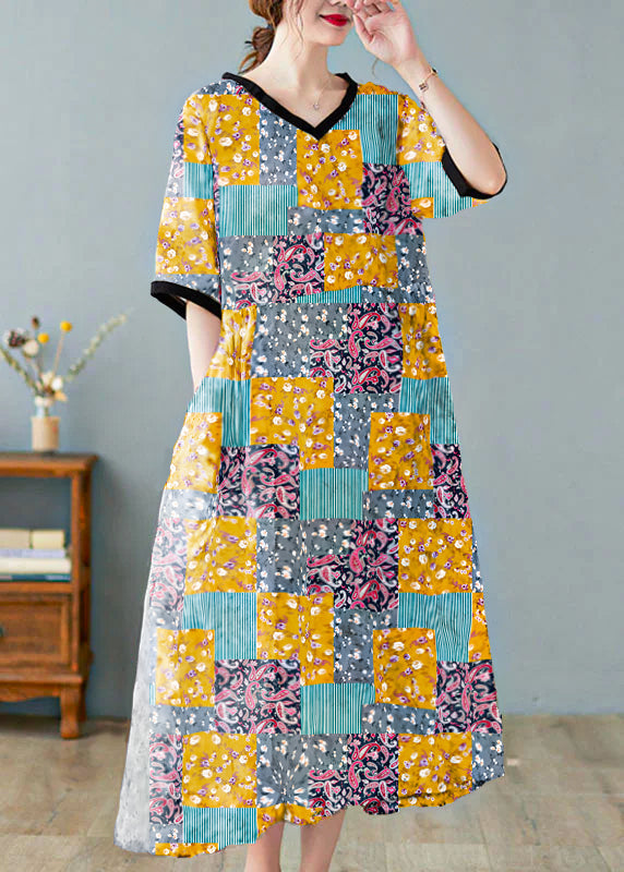 Kvinnor V-ringad Klänning Kortärmad Linne Loose Fit 8