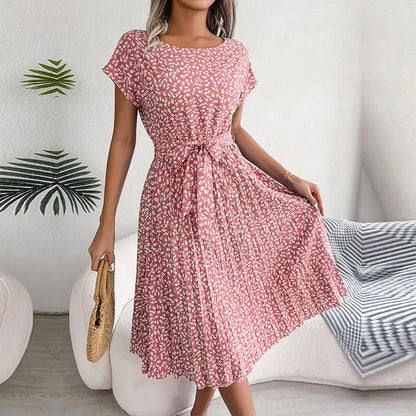 Kvinnors A-Line Klänning med Plisserad Design 12