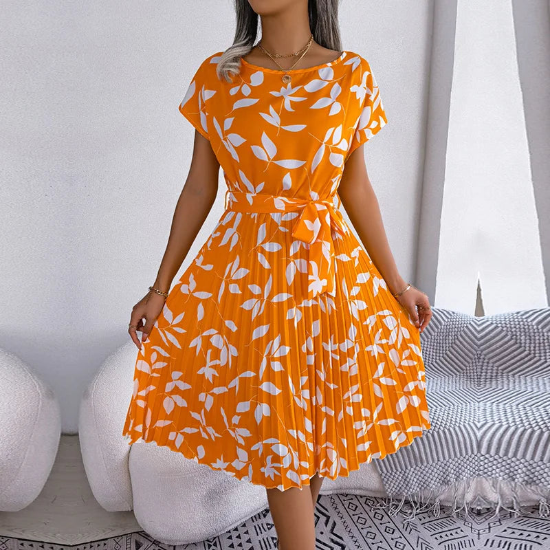 Kvinnors A-Line Klänning med Plisserad Design 13