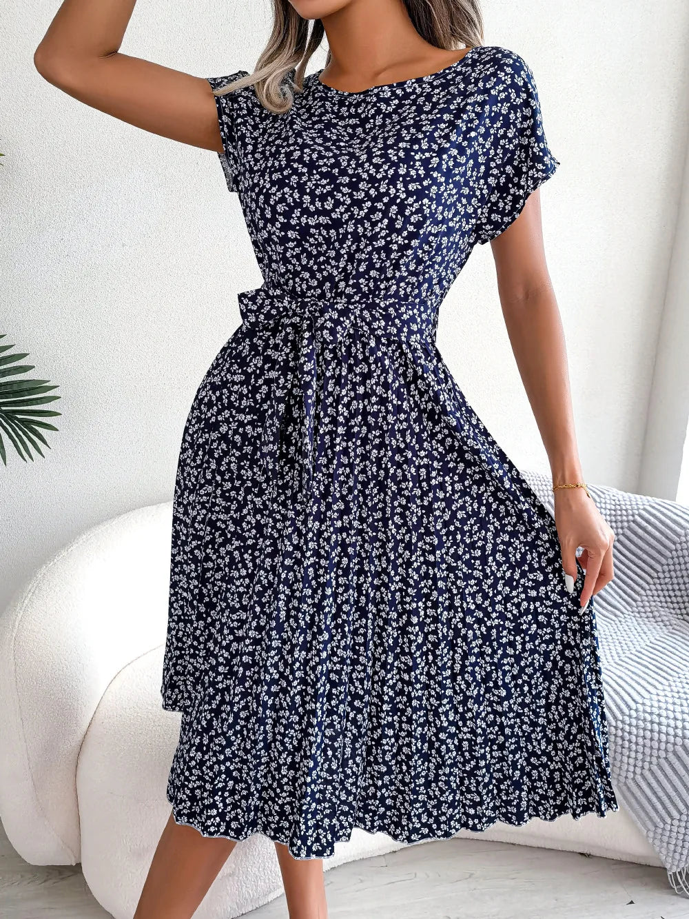 Kvinnors A-Line Klänning med Plisserad Design 5