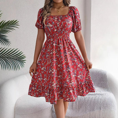 Kvinnors A-line Klänning med Blommig Design 2