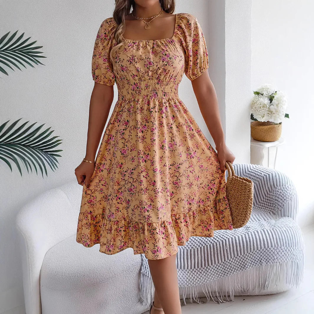 Kvinnors A-line Klänning med Blommig Design 3