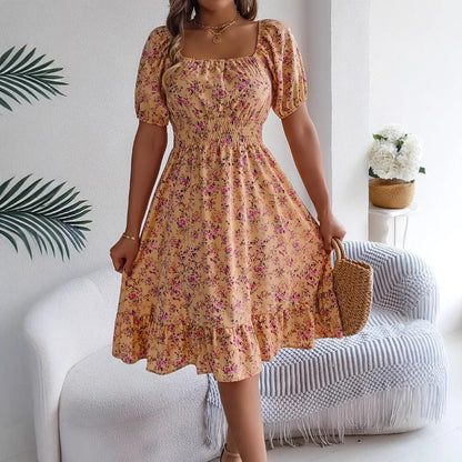 Kvinnors A-line Klänning med Blommig Design 3