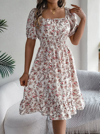 Kvinnors A-line Klänning med Blommig Design 8