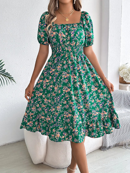 Kvinnors A-line Klänning med Blommig Design 9