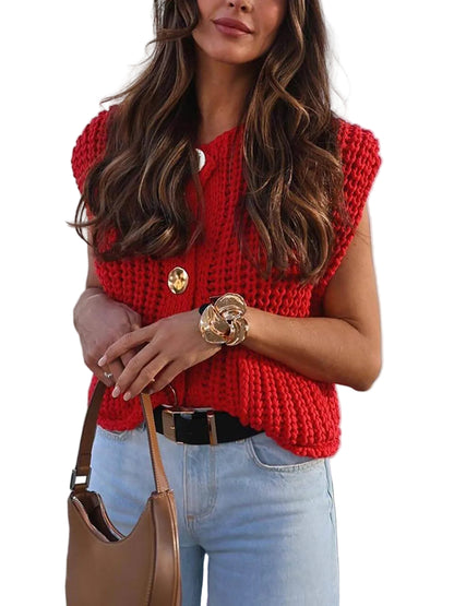 Kvinnors Ärmlös Cropped Cardigan med Fickor 0