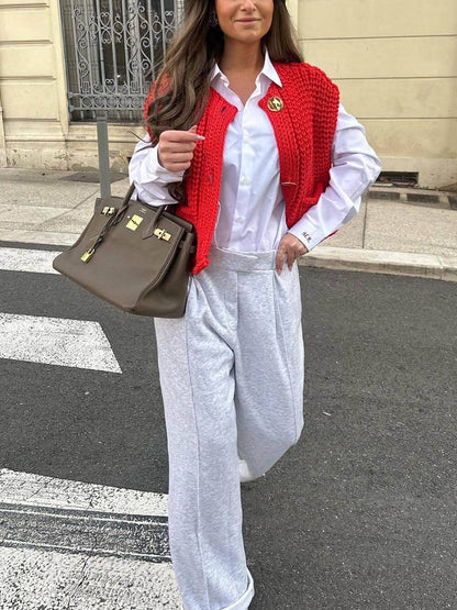 Kvinnors Ärmlös Cropped Cardigan med Fickor 6