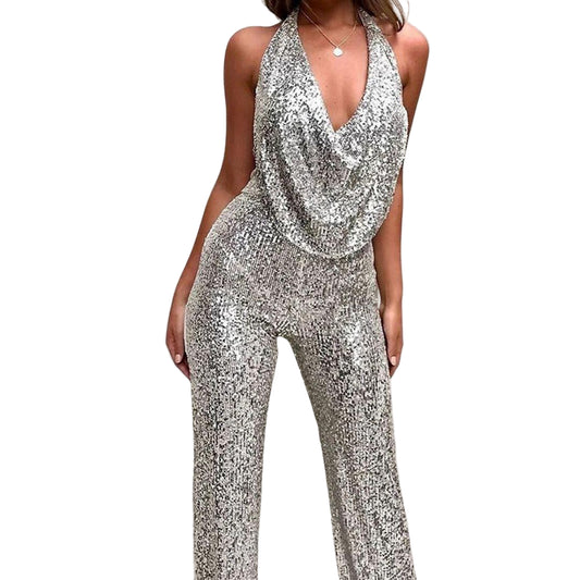 Kvinnors Ärmlös Jumpsuit med Vida Ben 0