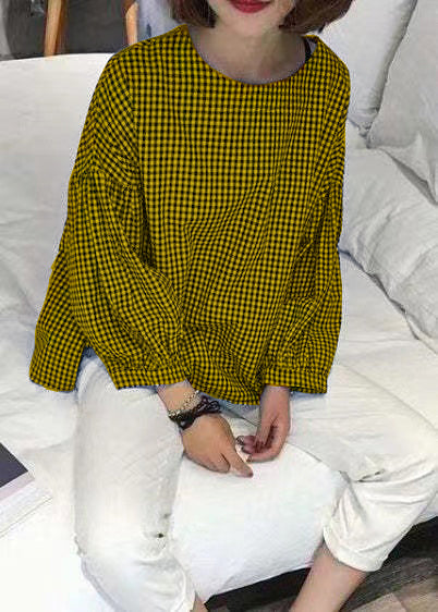 Kvinnors Asymmetrisk Blus Rutig Bomullsdesign 10