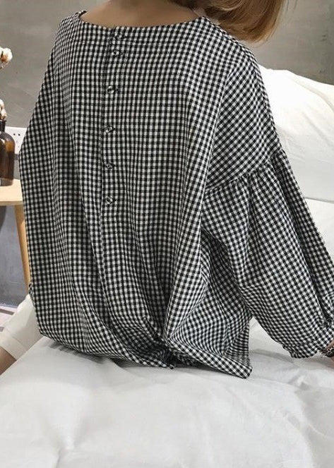 Kvinnors Asymmetrisk Blus Rutig Bomullsdesign 3