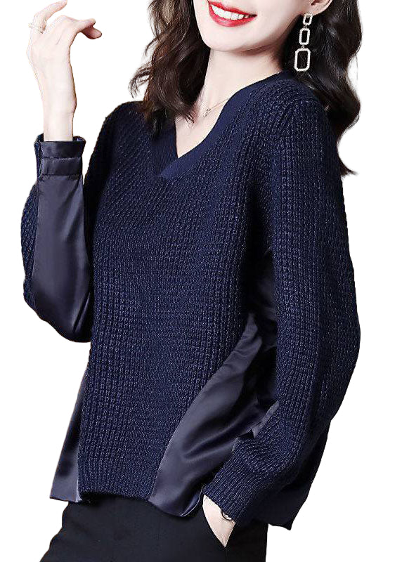 Kvinnors Asymmetrisk Pullover Patchwork Design 0