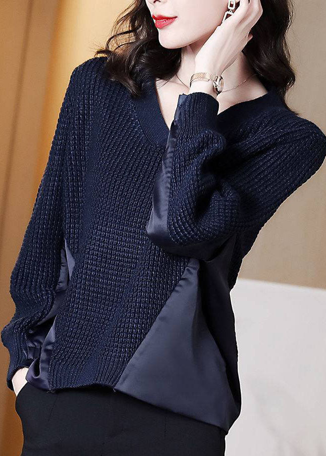 Kvinnors Asymmetrisk Pullover Patchwork Design 1