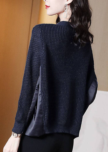 Kvinnors Asymmetrisk Pullover Patchwork Design 4