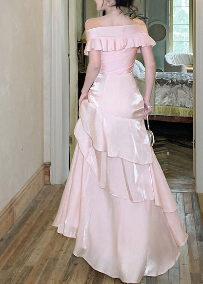 Kvinnors Asymmetrisk Ruffled Klänning med Slash Neck 4