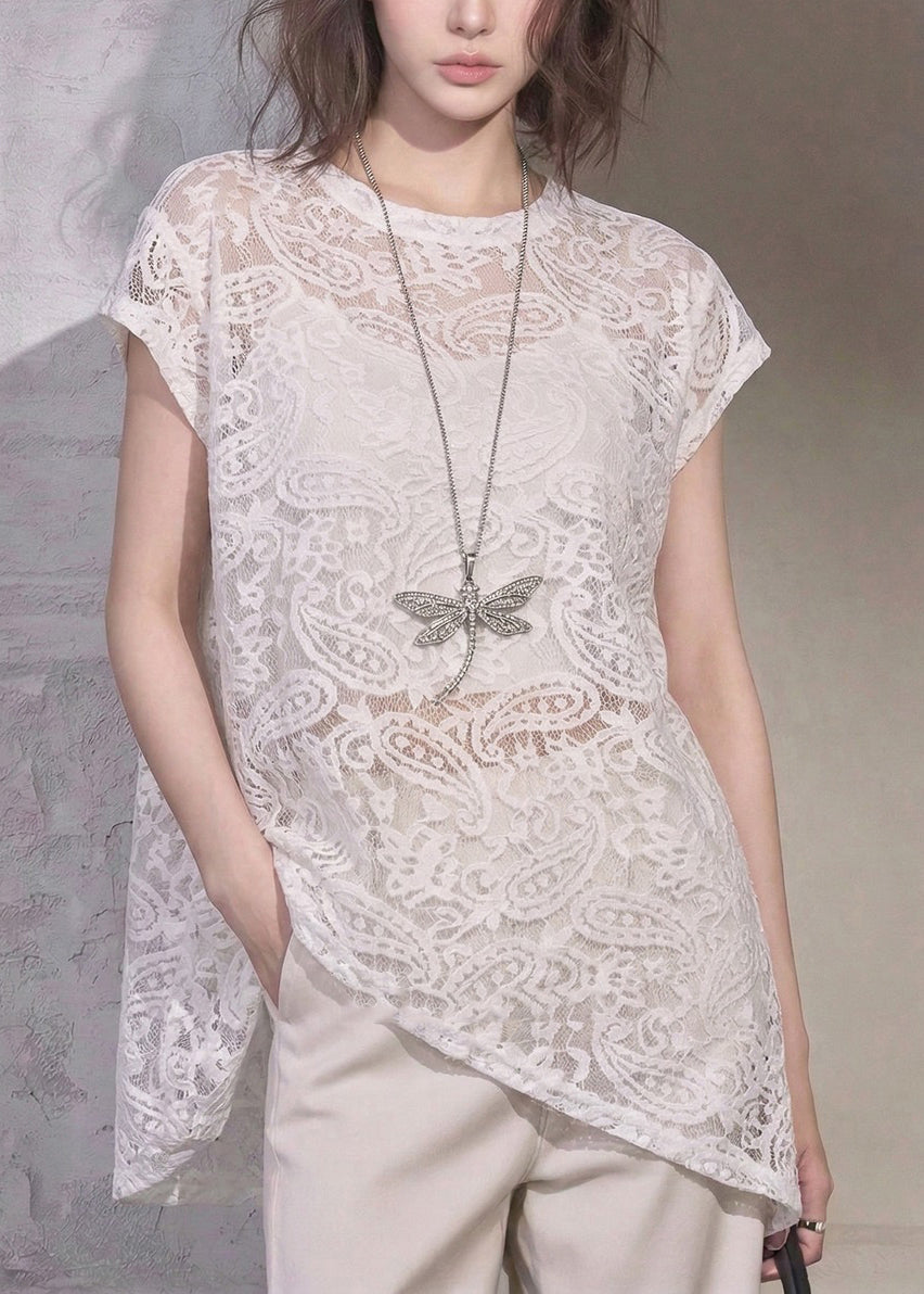 Kvinnors Asymmetrisk Spets T-shirt 1