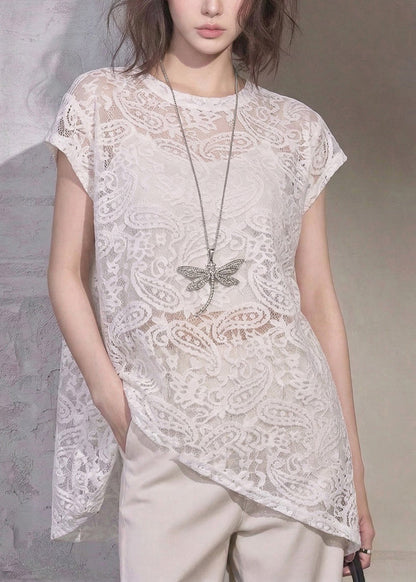 Kvinnors Asymmetrisk Spets T-shirt 1