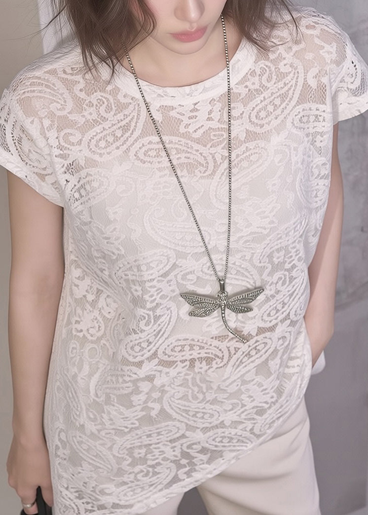 Kvinnors Asymmetrisk Spets T-shirt 3