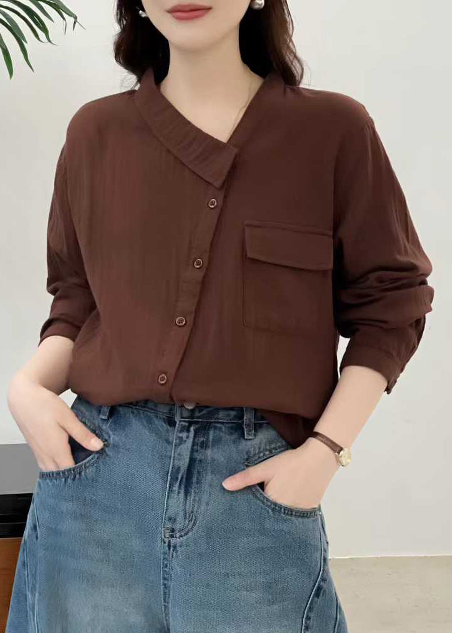 Kvinnors Asymmetrisk Topp Patchwork Design 3