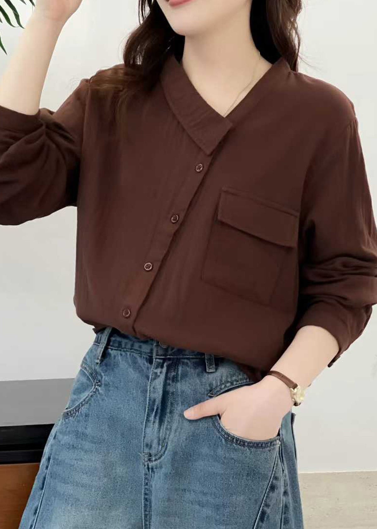 Kvinnors Asymmetrisk Topp Patchwork Design 4