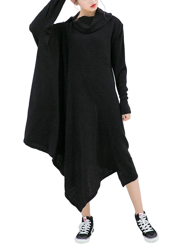 Kvinnors Asymmetrisk Tröjaklänning med Hög Hals 0